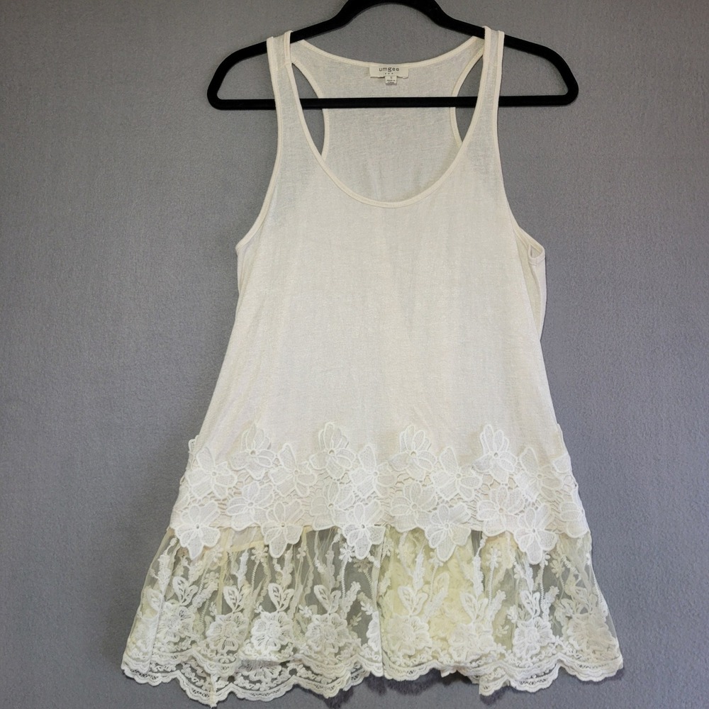 Umgee Ivory Lace Trim Racerback Tank Top Small Boho Cottagecore